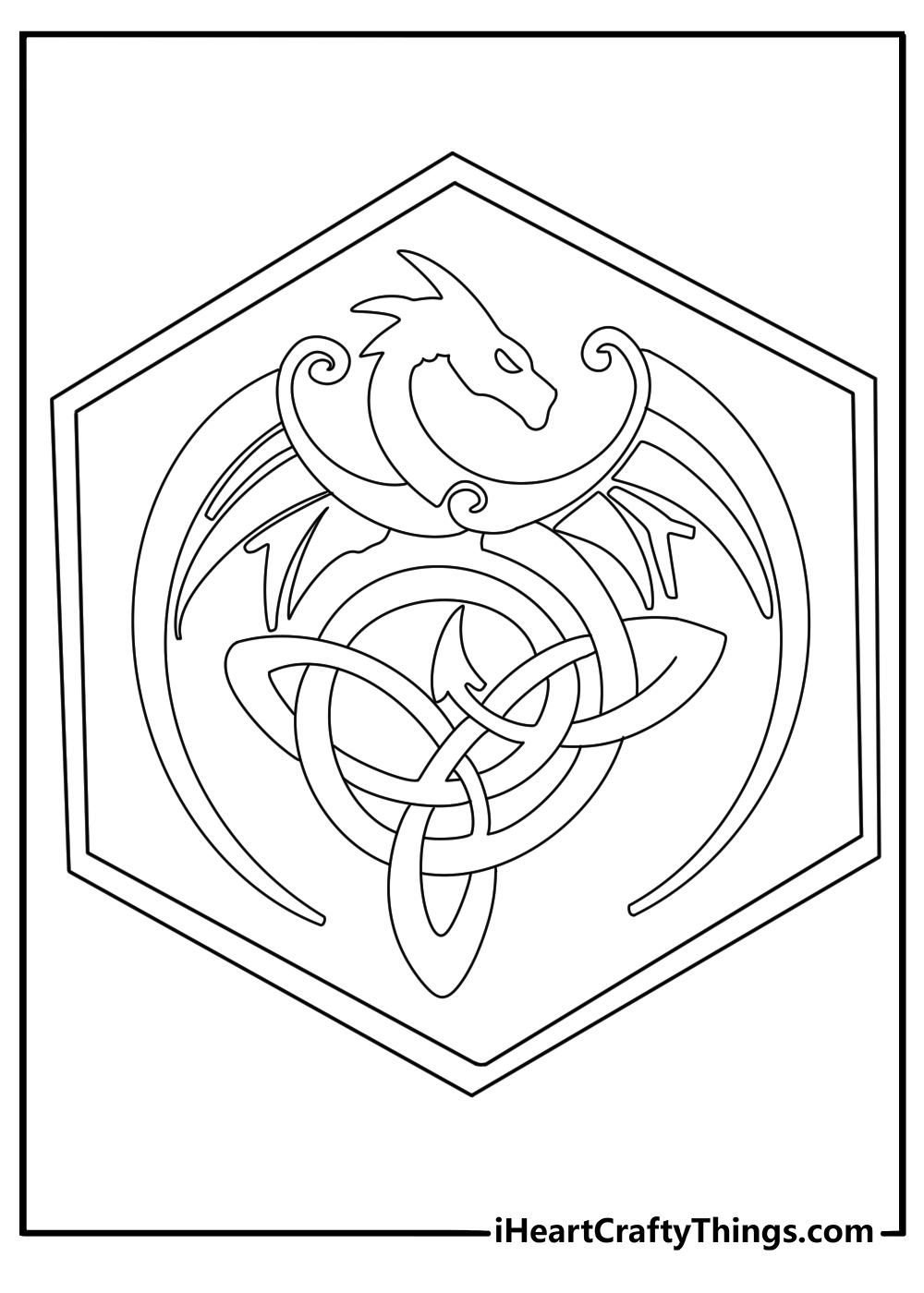 Celtic knot dragon woven pattern detailed printable pdf