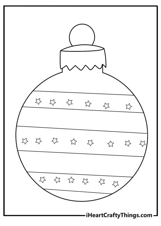 Christmas ornament ball with stripes and stars detailed coloring sheet