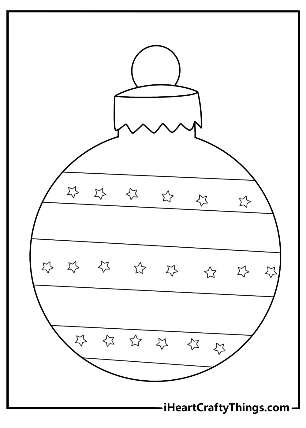 Christmas ornament ball with stripes and stars detailed coloring sheet
