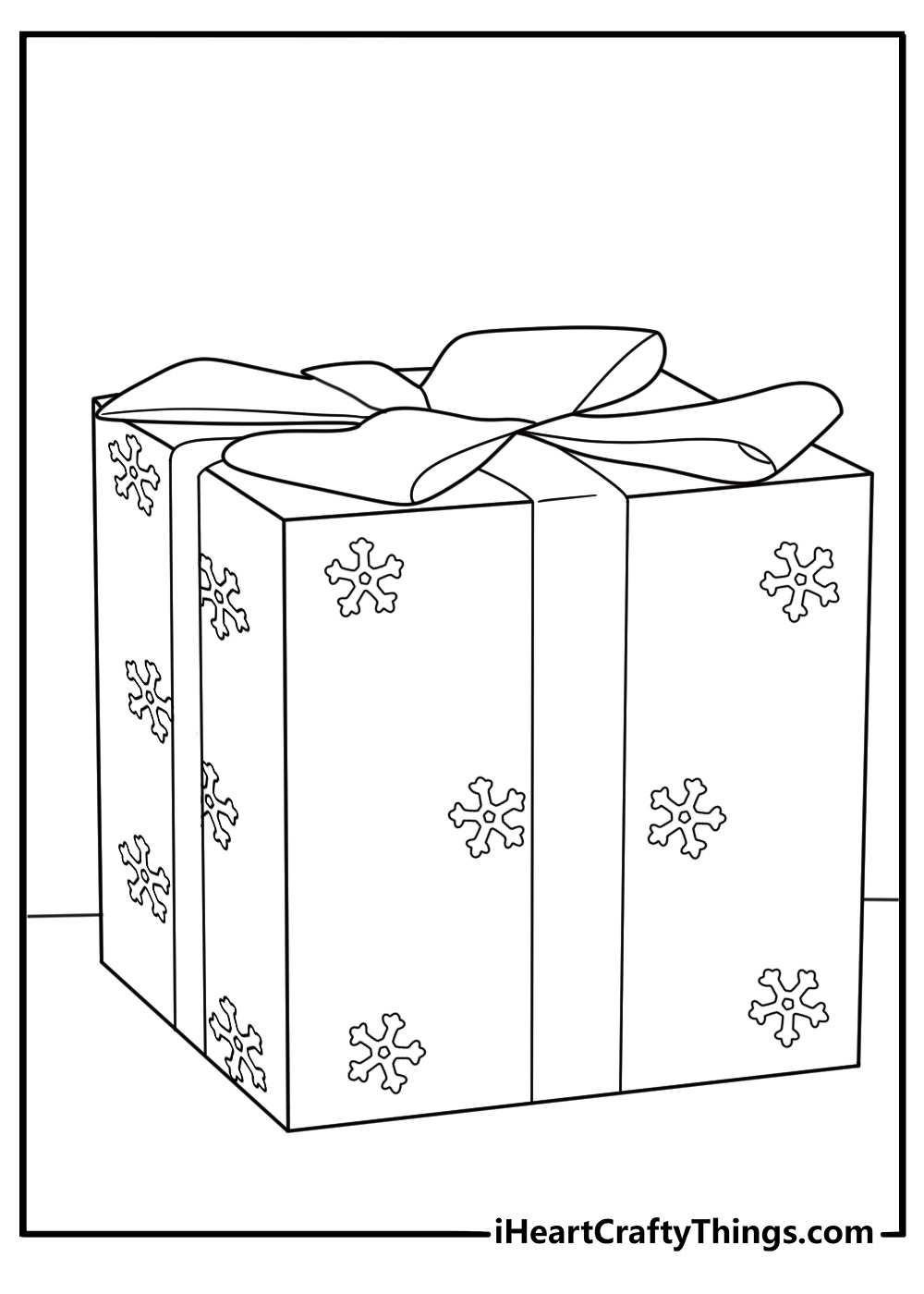 Christmas present box with snowflake wrapping simple coloring sheet