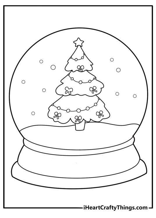 Christmas snow globe with tree inside easy coloring page