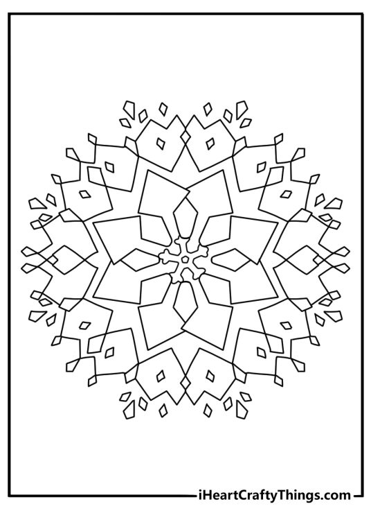 Christmas snowflake mandala design detailed coloring page for adults