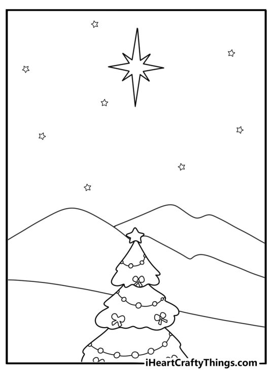 Christmas star shining bright in the sky simple coloring sheet