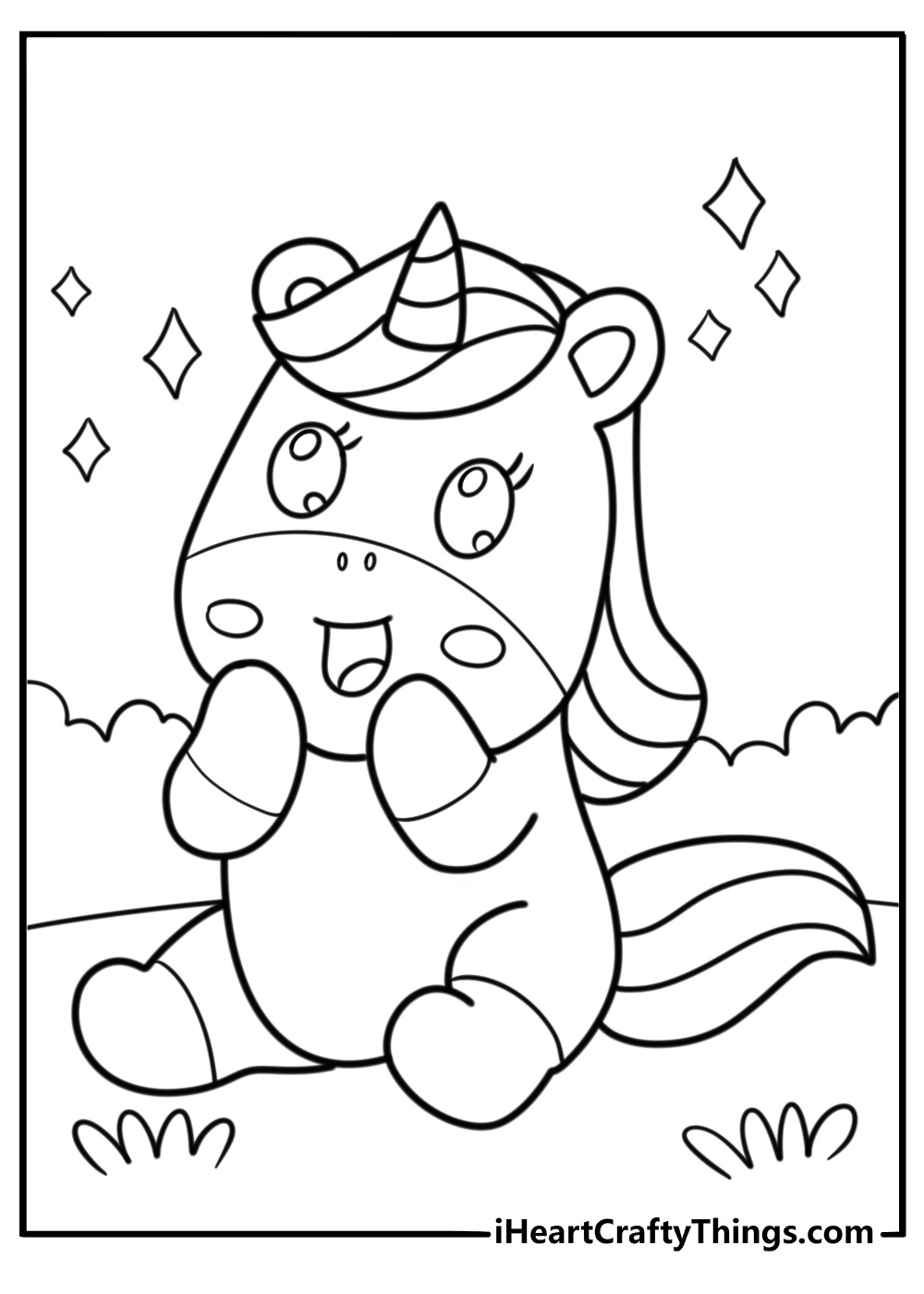 Cute unicorn coloring page for preschoolers with shapes