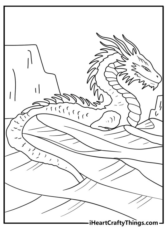 Desert dunes dragon with swirling sand simple coloring page to download