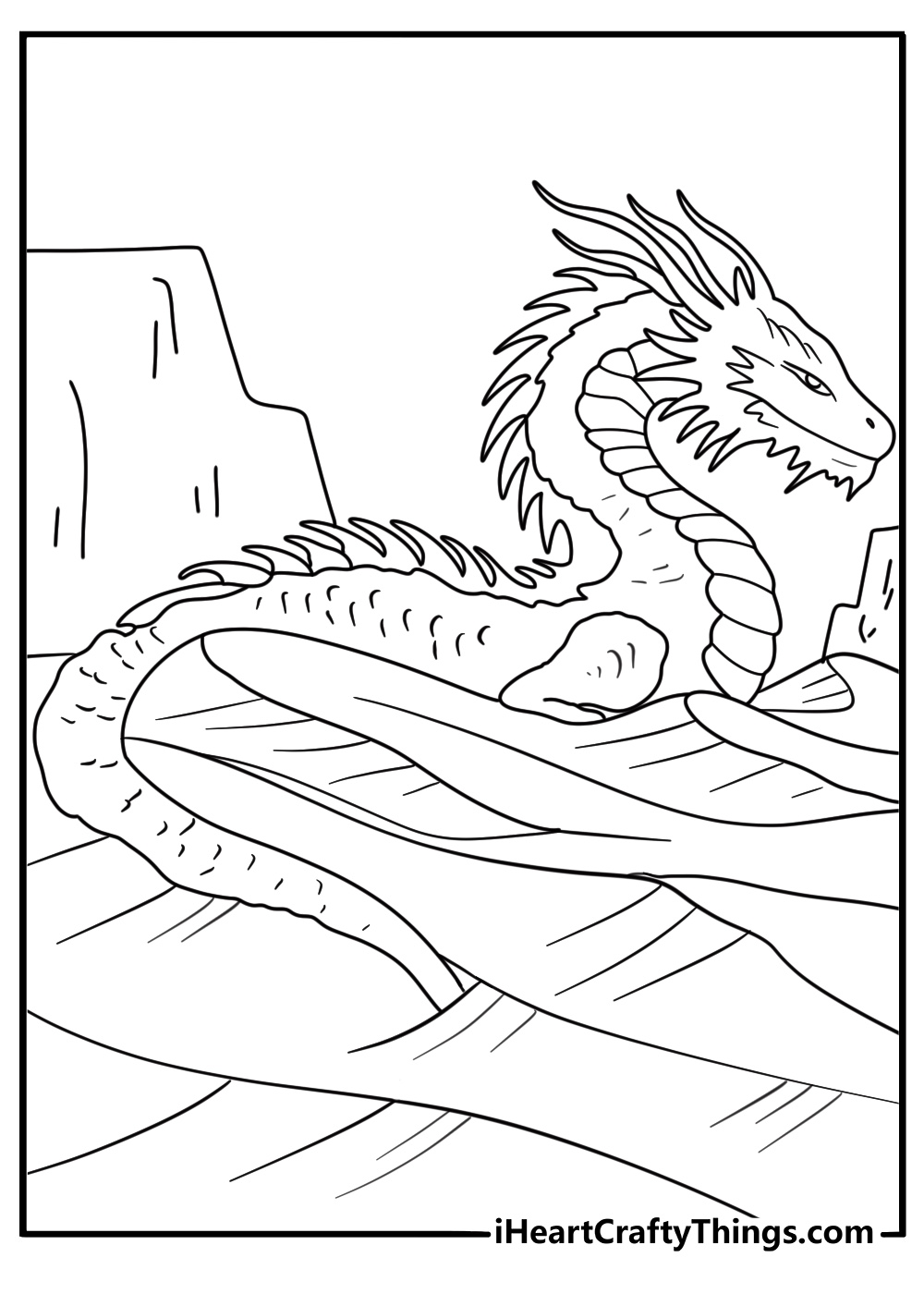Desert dunes dragon with swirling sand simple coloring page to download