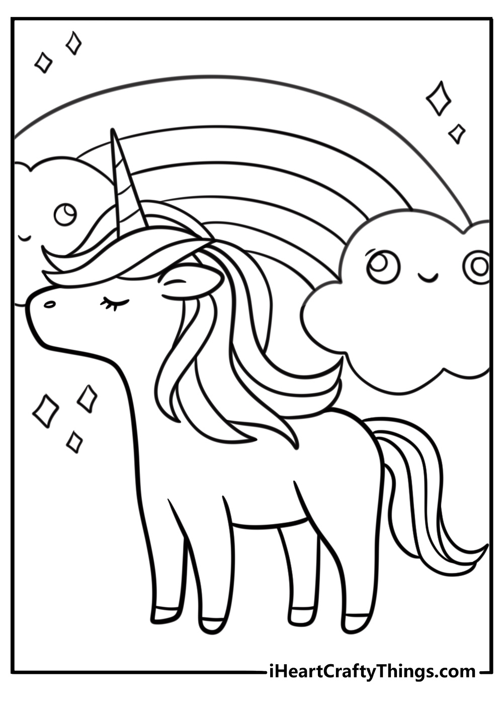 Easy unicorn coloring page for young kids to color