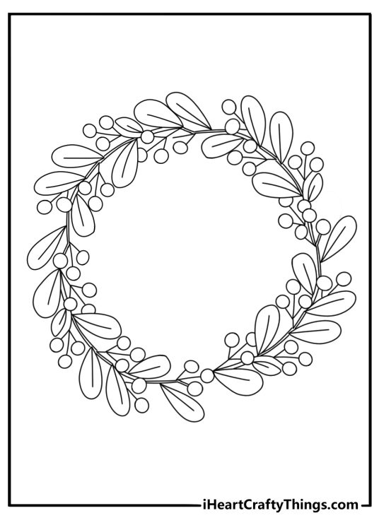 Evergreen wreath with berries printable winter coloring page