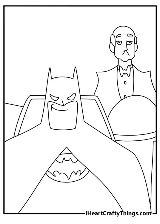 Free Batman coloring pages printable with Batman and Alfred inside Wayne Manor