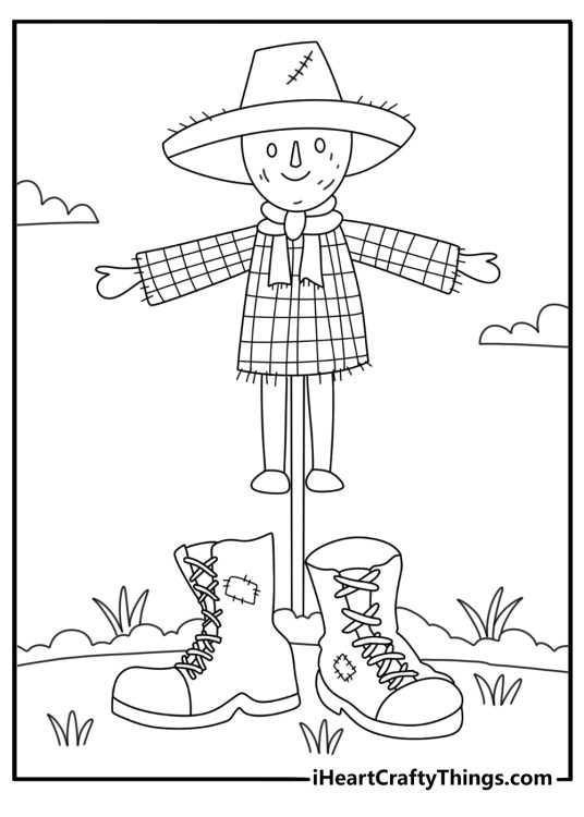 Free autumn printable featuring patched boots below a wooden post