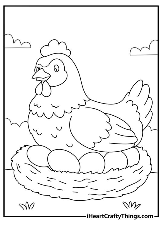 Hen laying eggs free coloring page pdf
