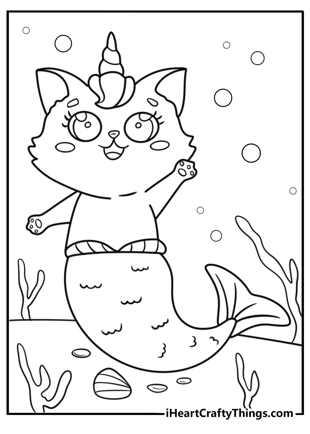 Kawaii unicorn cat mermaid coloring page swimming