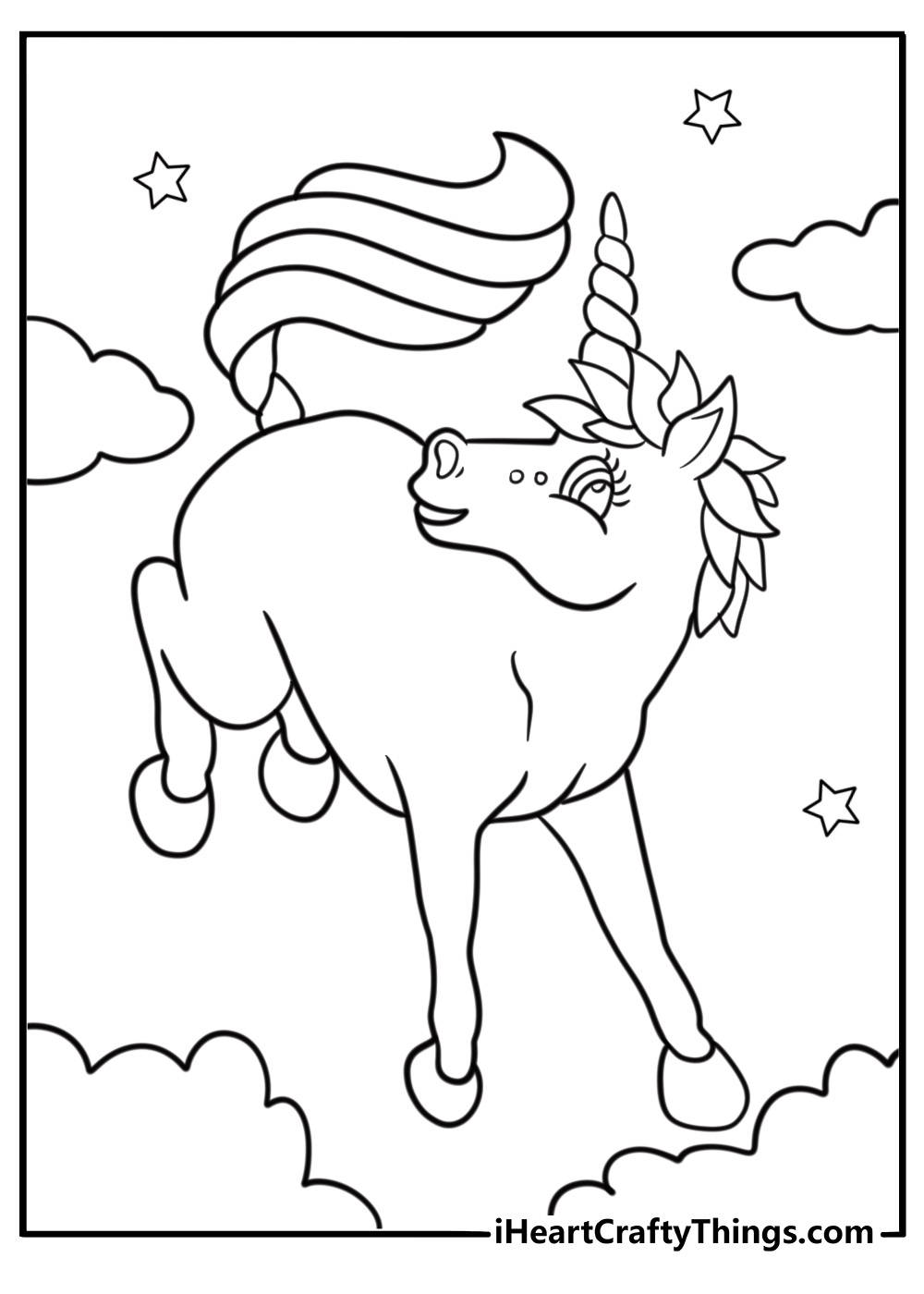 Lisa Frank unicorn coloring page with neon accents