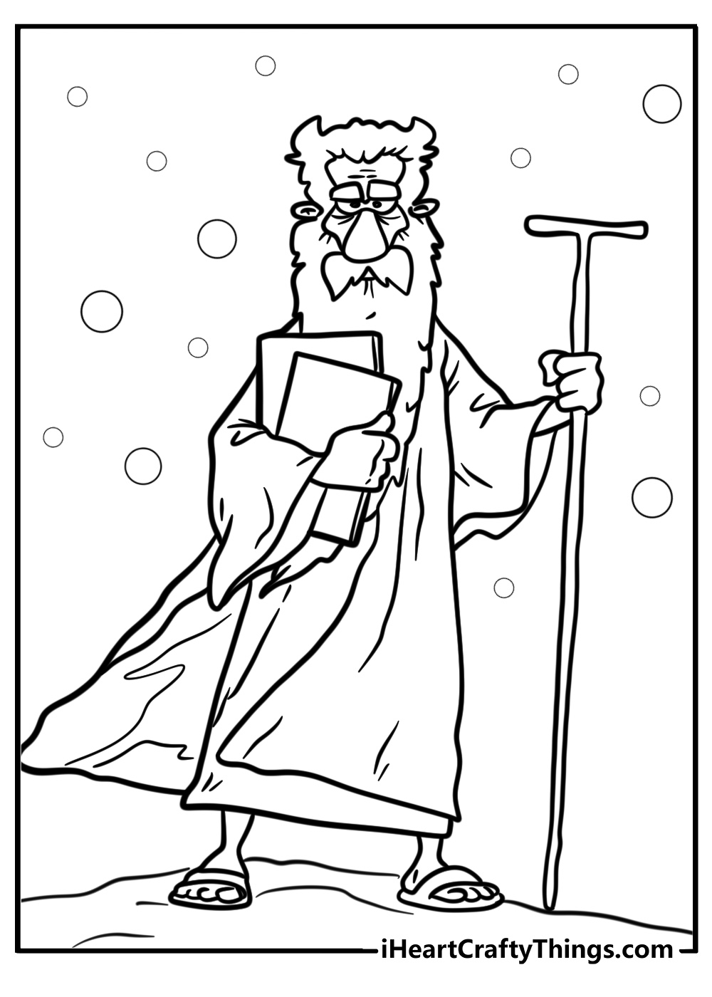 Moses holding his staff detailed Bible coloring sheet