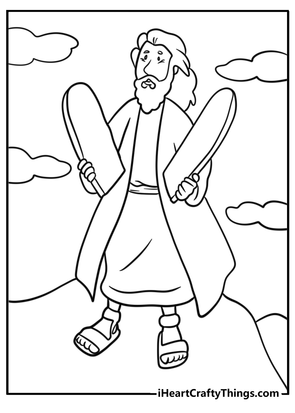 Moses holding the stone tablets free Bible story coloring page