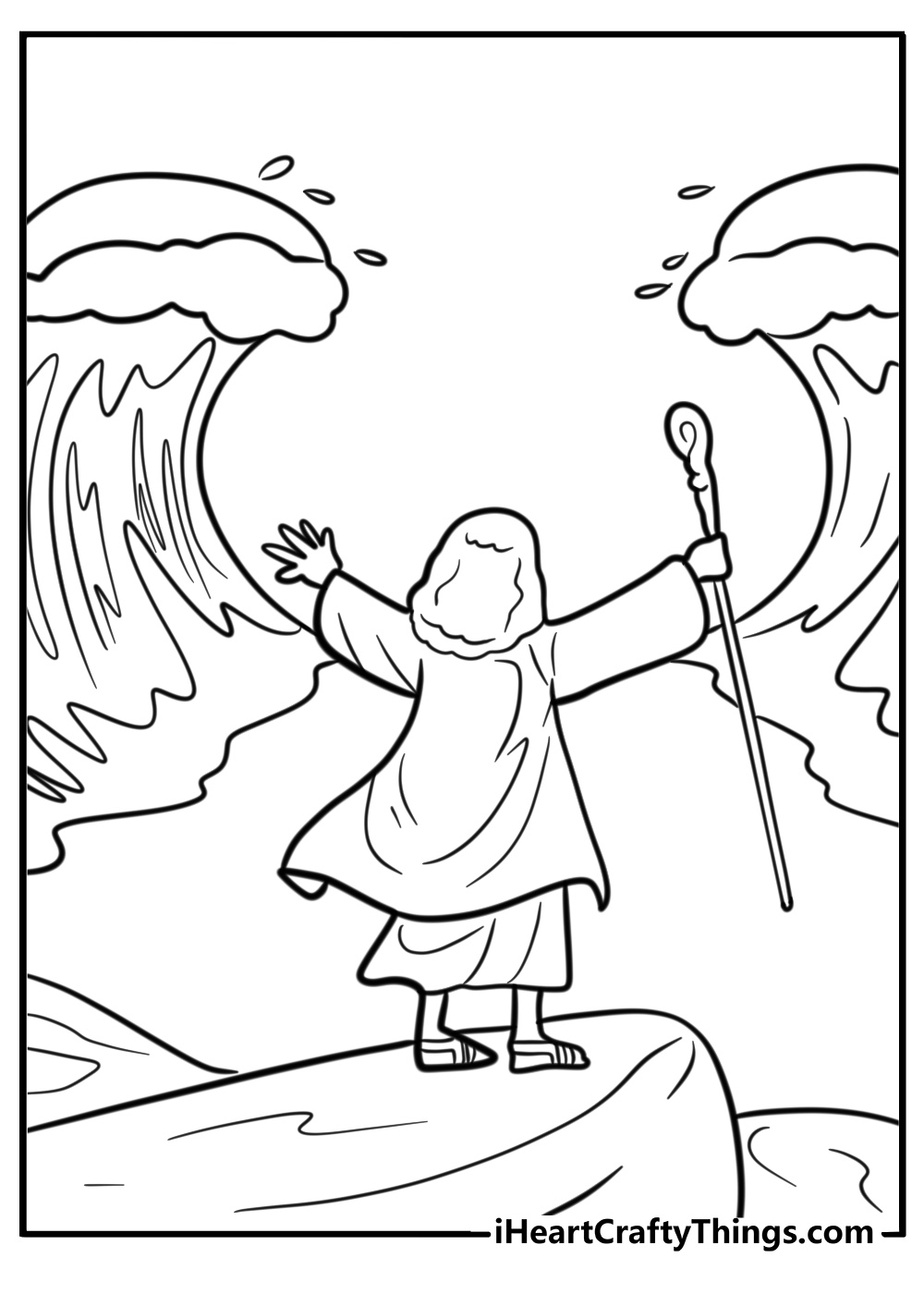 Moses parting the Red Sea coloring page for kids