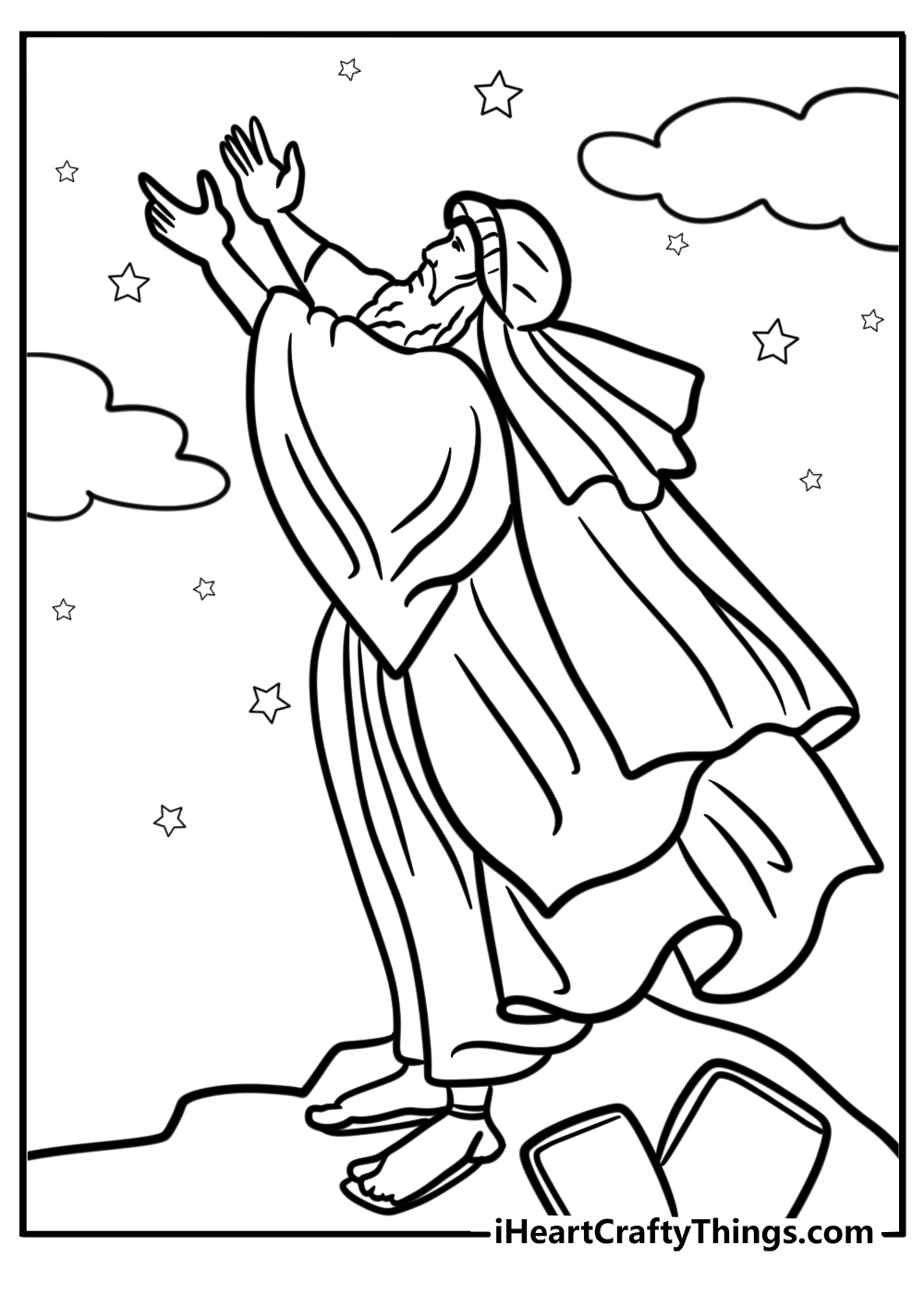 Moses praying on the mountain free printable coloring page