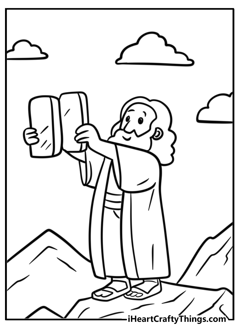 Moses praying to God on the mountain fun printable coloring sheet