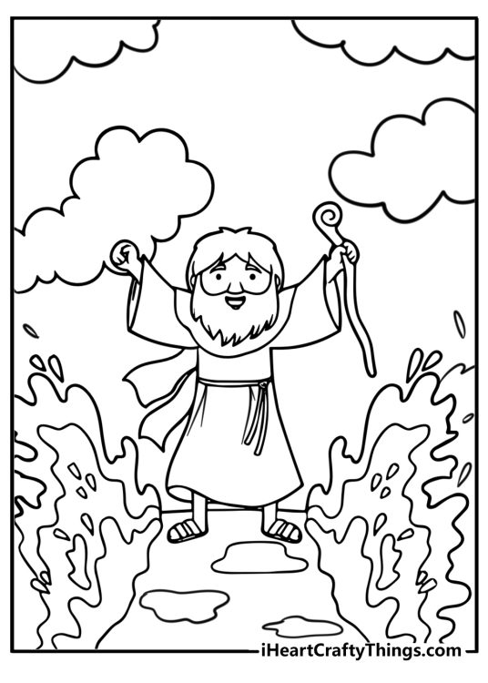 Moses raising his staff at the Red Sea printable coloring page