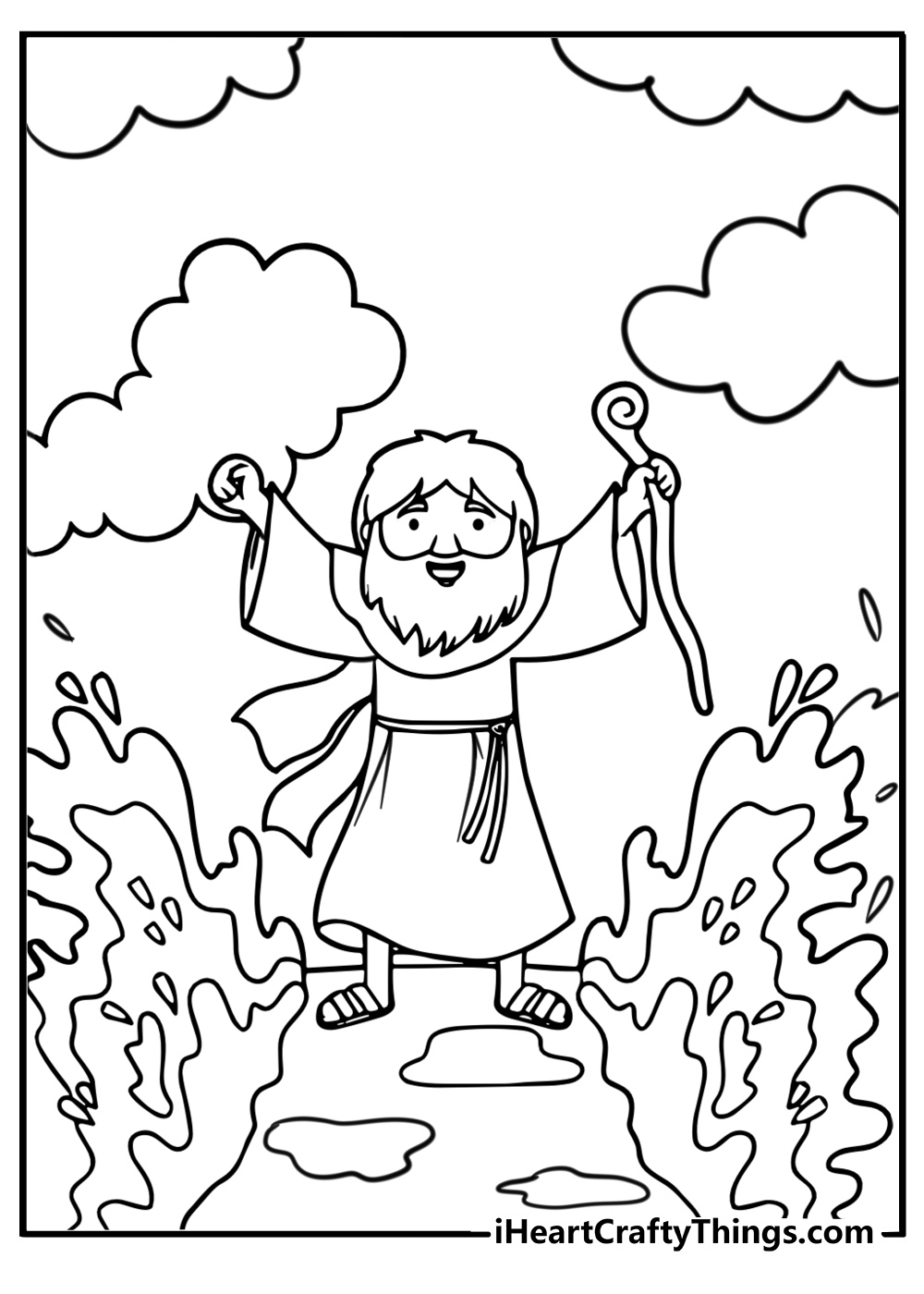 Moses raising his staff at the Red Sea printable coloring page