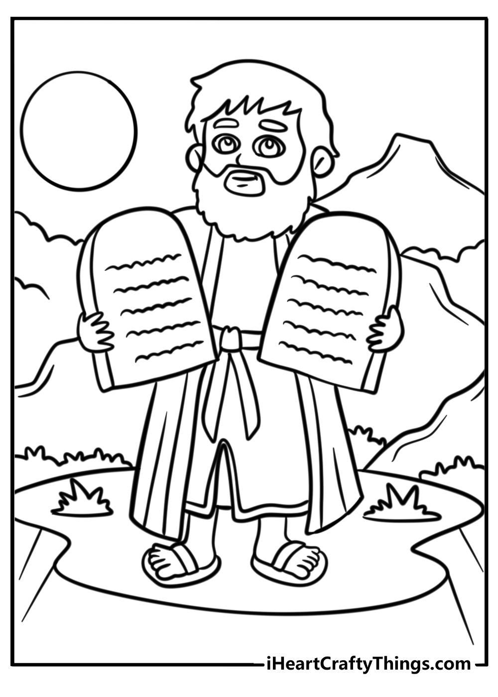 Moses with the Ten Commandments on Mount Sinai coloring page