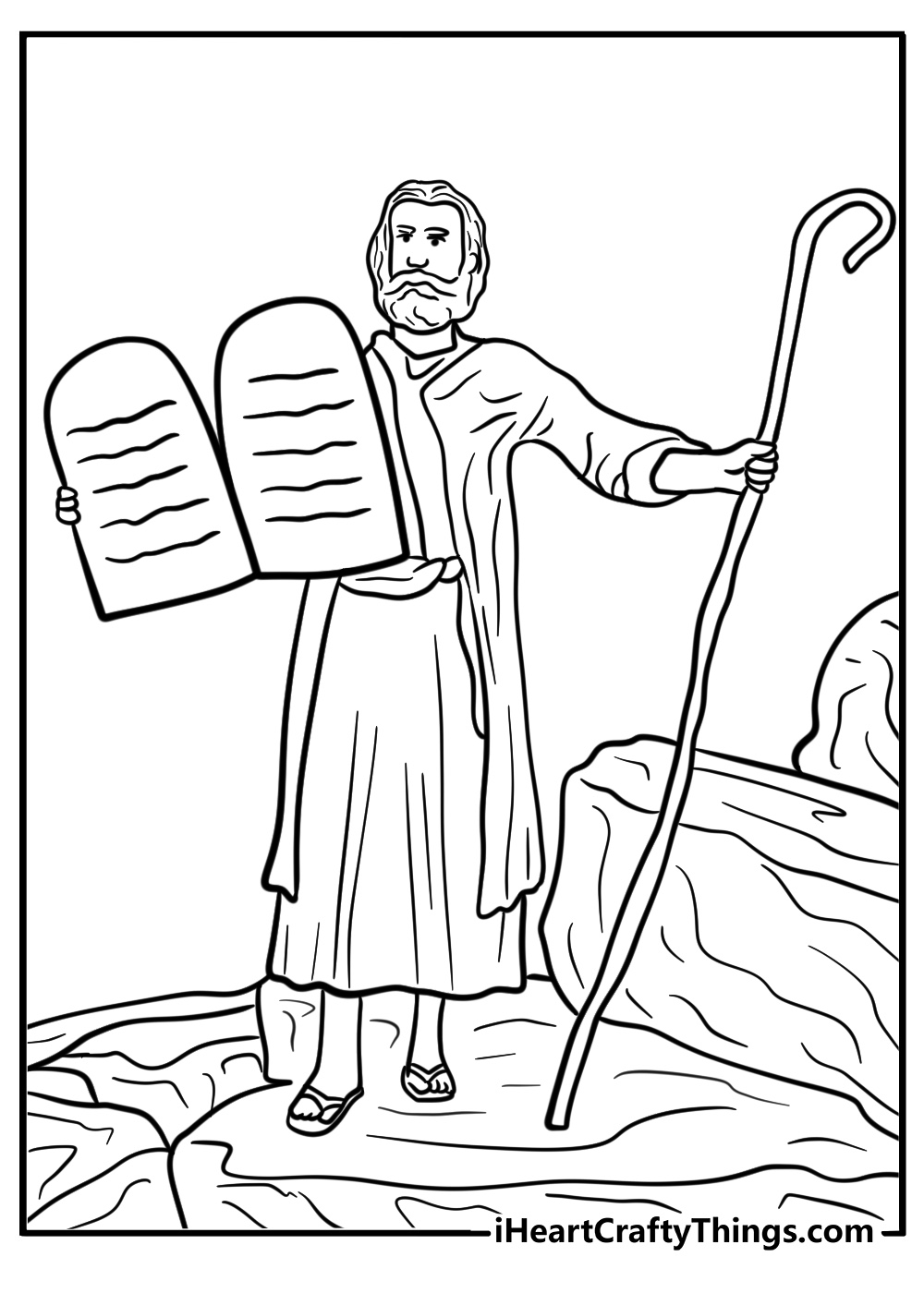 Moses with the tablets of stone fun Bible story coloring sheet