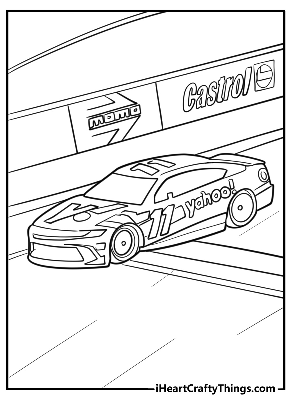 NASCAR car at the starting line free coloring page PDF