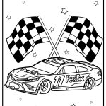 NASCAR car with a checkered flag background detailed coloring sheet