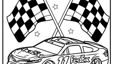 NASCAR car with a checkered flag background detailed coloring sheet