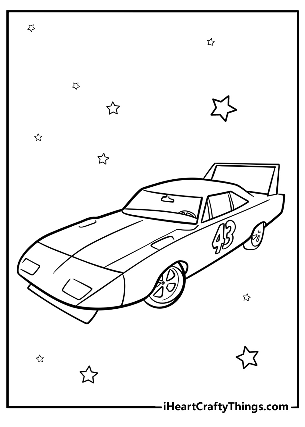 NASCAR car with big spoiler free coloring page PDF