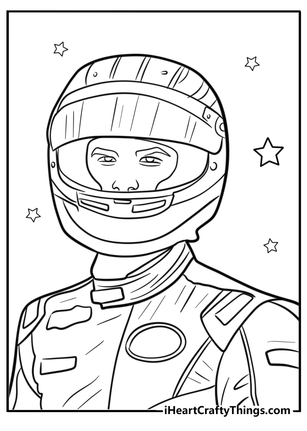 NASCAR driver in a helmet fun printable coloring sheet