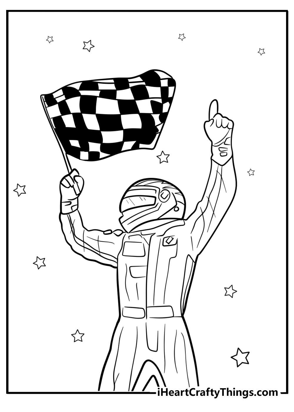 NASCAR driver waving a checkered flag coloring page