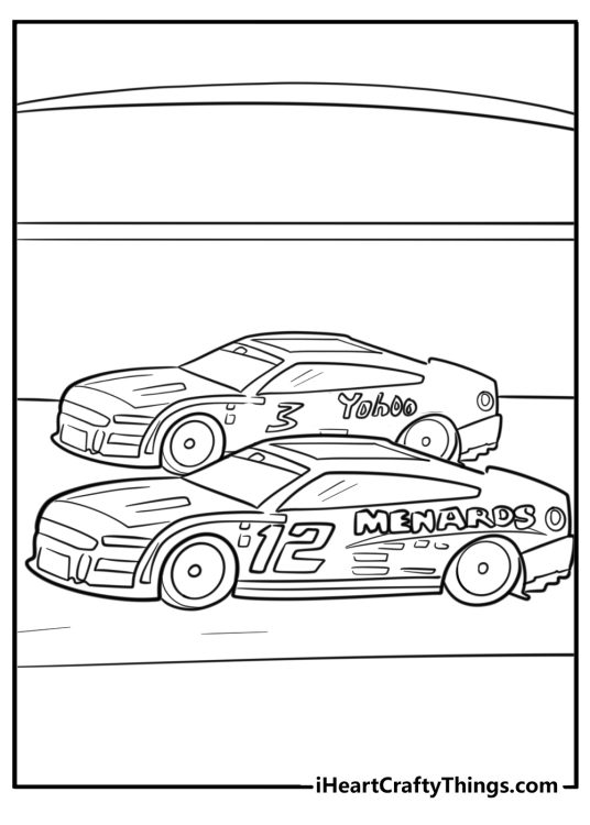 NASCAR race car speeding on the track coloring page