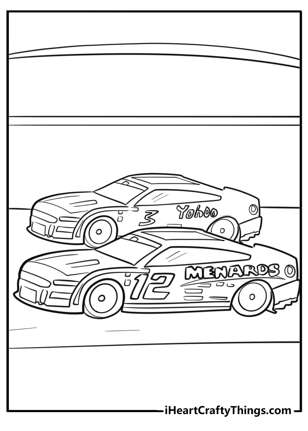 NASCAR race car speeding on the track coloring page