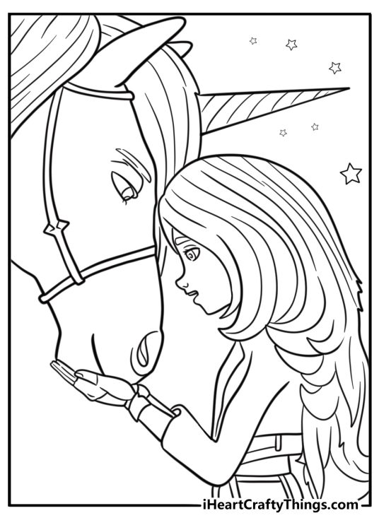 Printable unicorn academy coloring page with Sophia