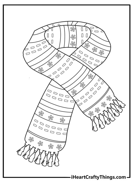Scarf with detailed winter patterns fun coloring sheet