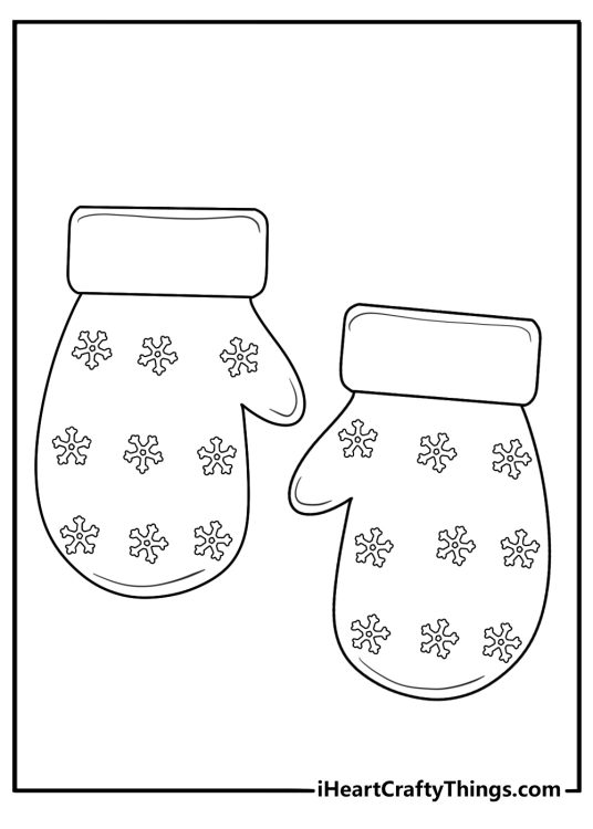 Simple Christmas mitten with snowflake pattern coloring page for kids