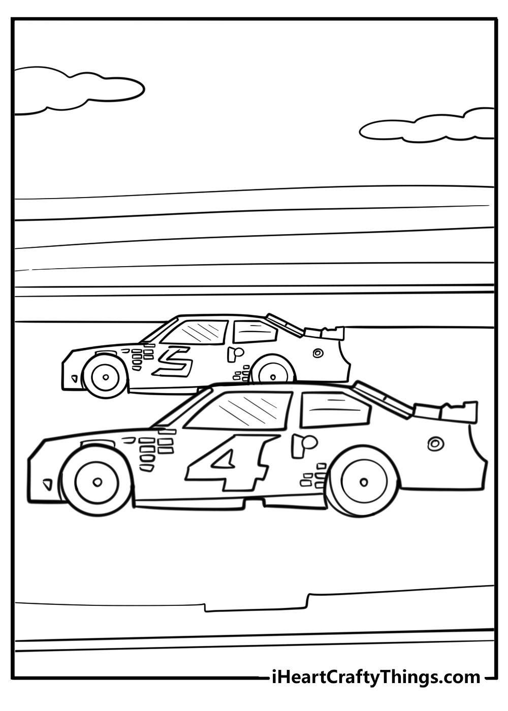 Simple NASCAR car design for kids coloring page