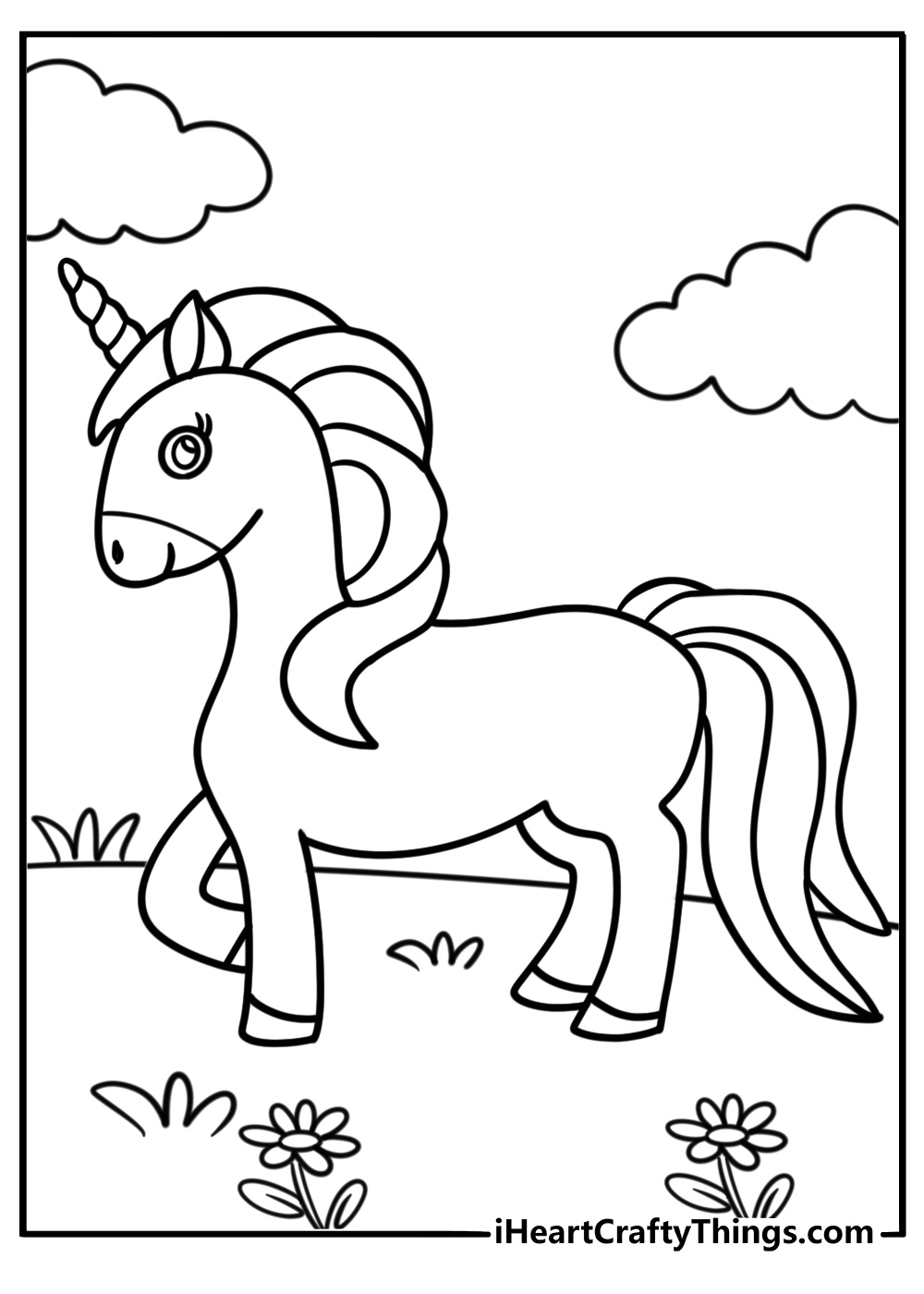 Simple unicorn coloring page with bold outlines