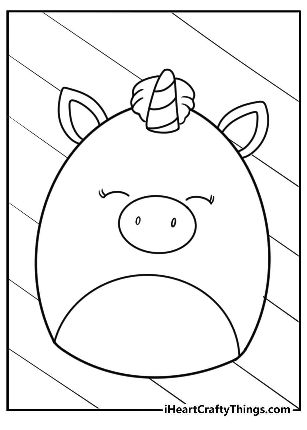 Squishmallow unicorn coloring page with soft patterns