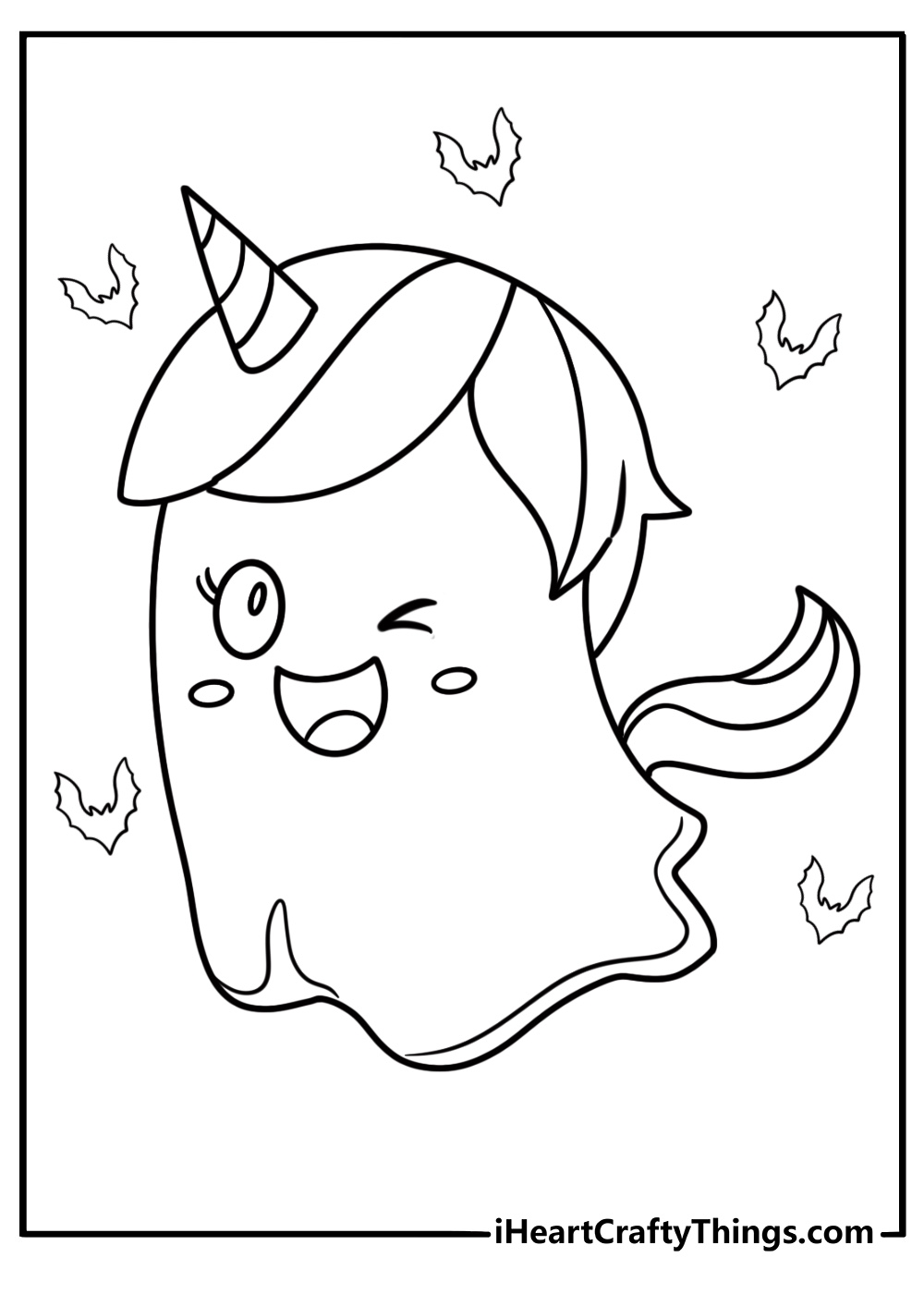 Unicorn Halloween coloring page dressed as a ghost