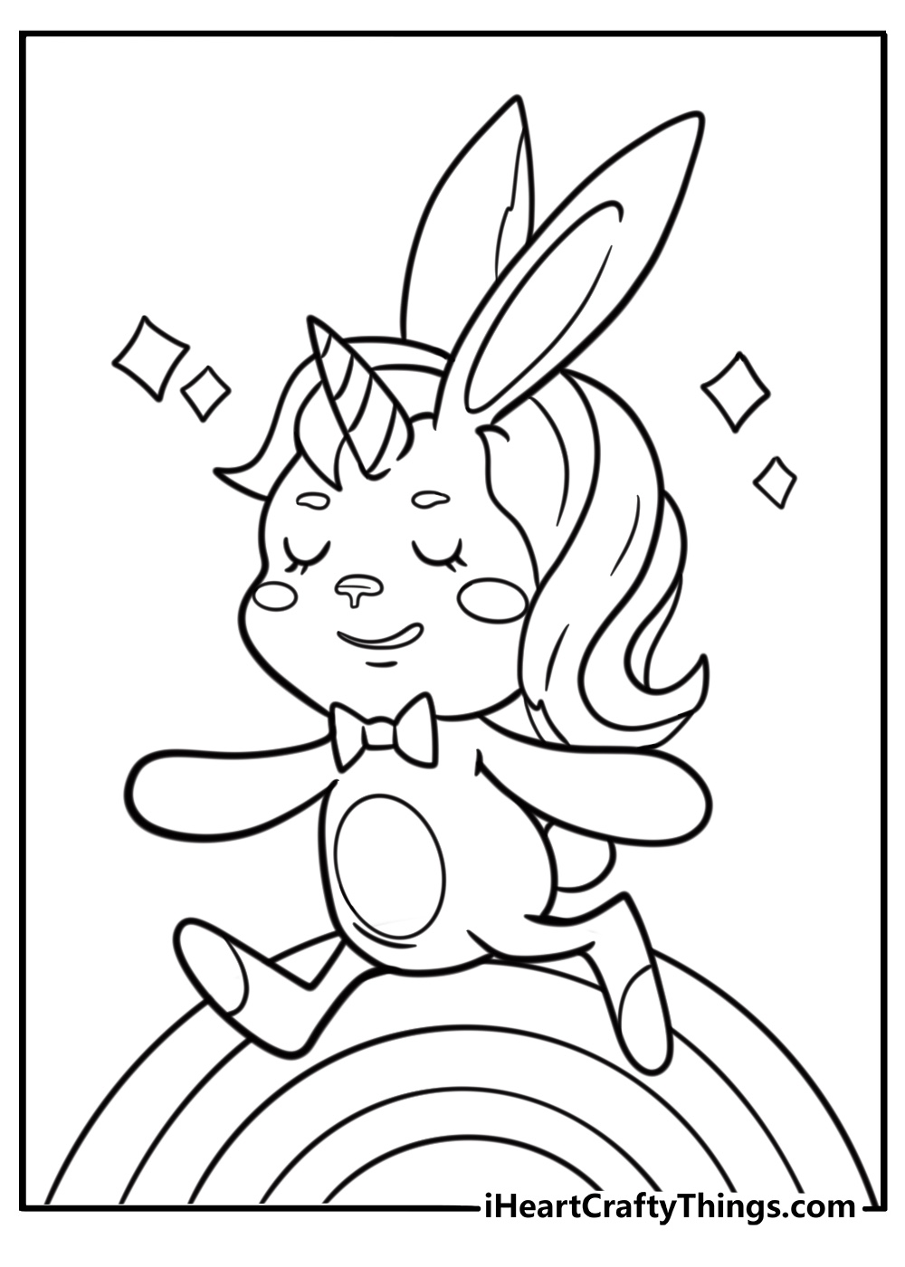 Unicorn bunny coloring page with carrot and sparkles