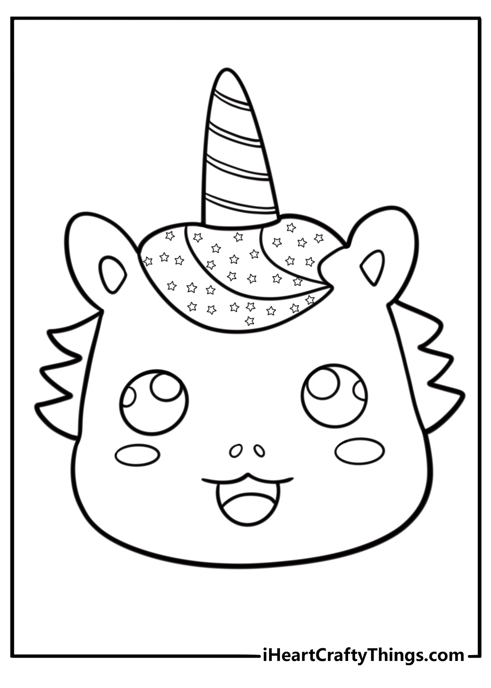 Unicorn emoji coloring page with cute expressions