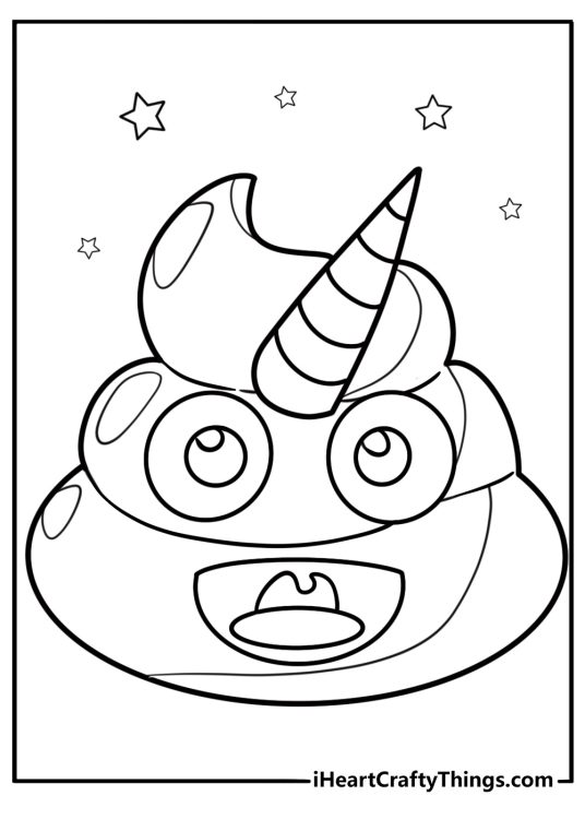Unicorn poop emoji coloring page for silly fun