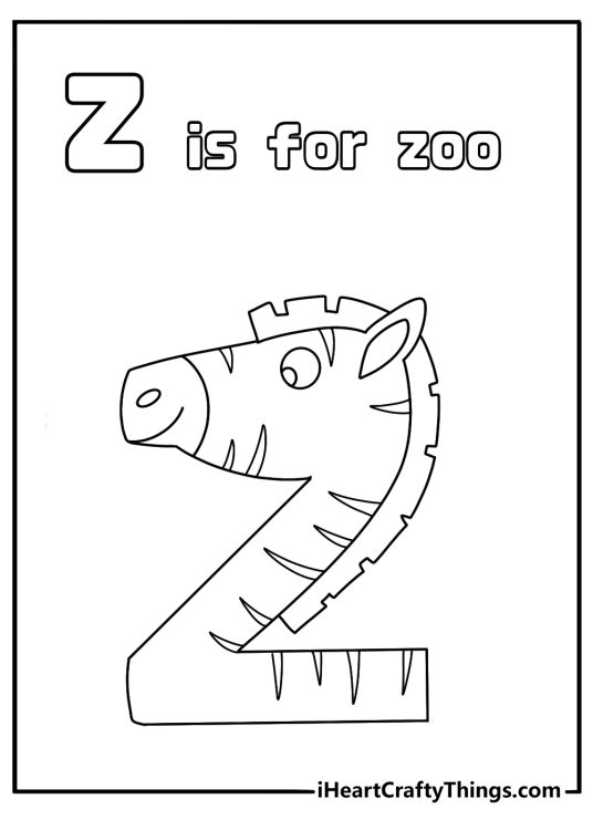 Z is for zoo coloring page with large letter and animal shapes