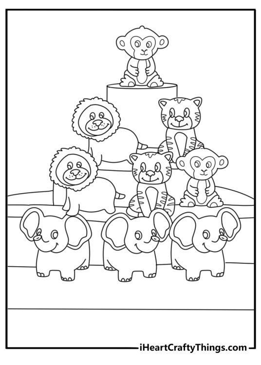 Zoo gift shop with animal toys on shelves coloring page printable