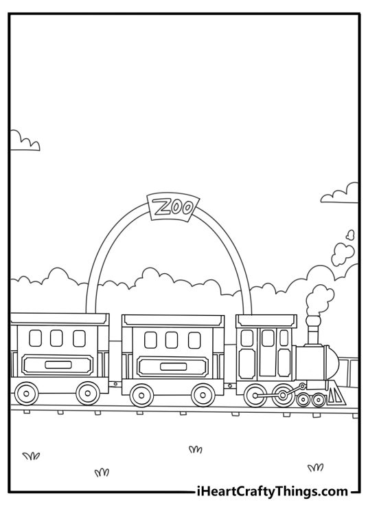 Zoo train ride with small cars on track printable zoo coloring page