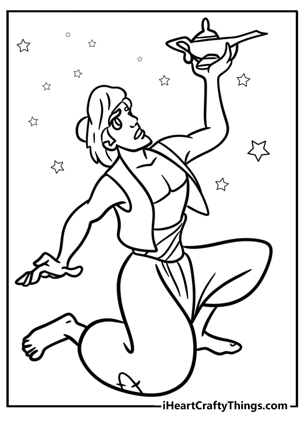 Aladdin holding the magic lamp coloring page