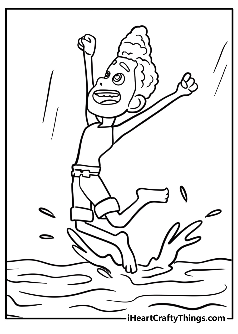 Alberto jumping into the water fun luca coloring sheet