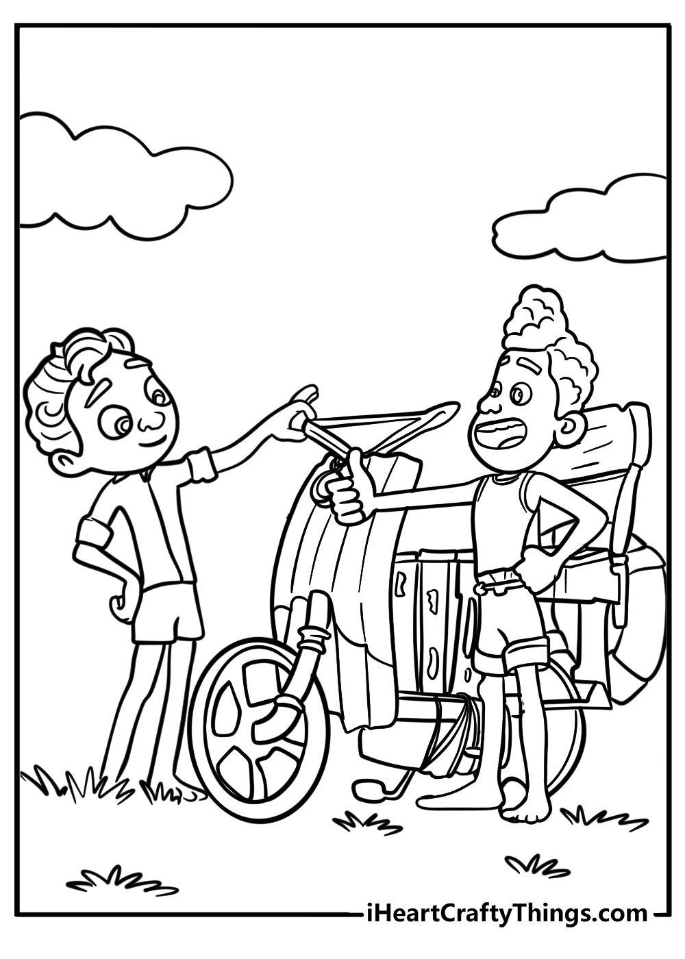 Alberto showing off his vespa dreams fun coloring sheet